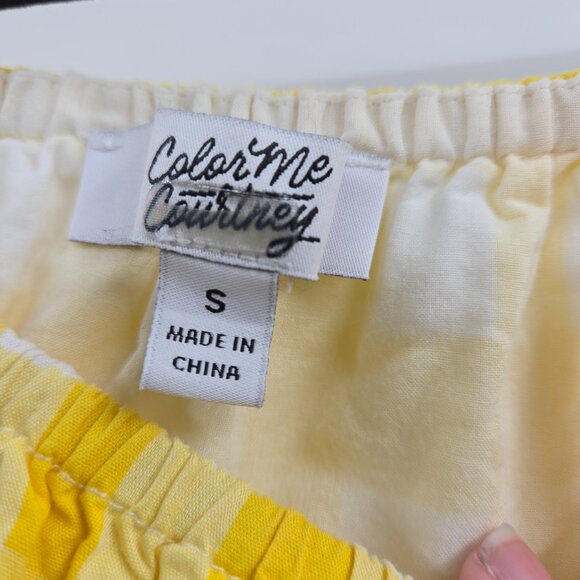Color Me Courtney Crop Yellow Gingham Lined Balloon Sleeves 100% Cotton Small - Picture 2 of 6
